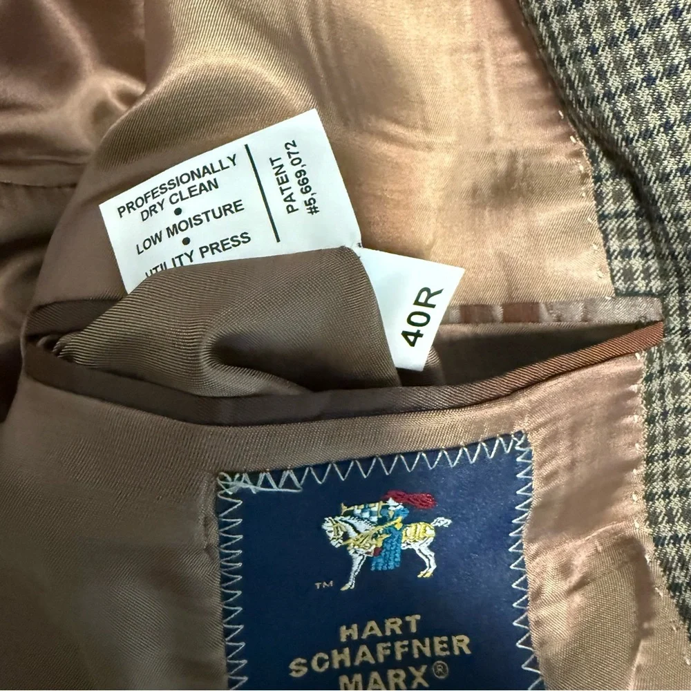 HART SCHAFFNER MARX Brown‎ Tweed Houndstooth Wool Sports Coat Jacket Blazer 40R